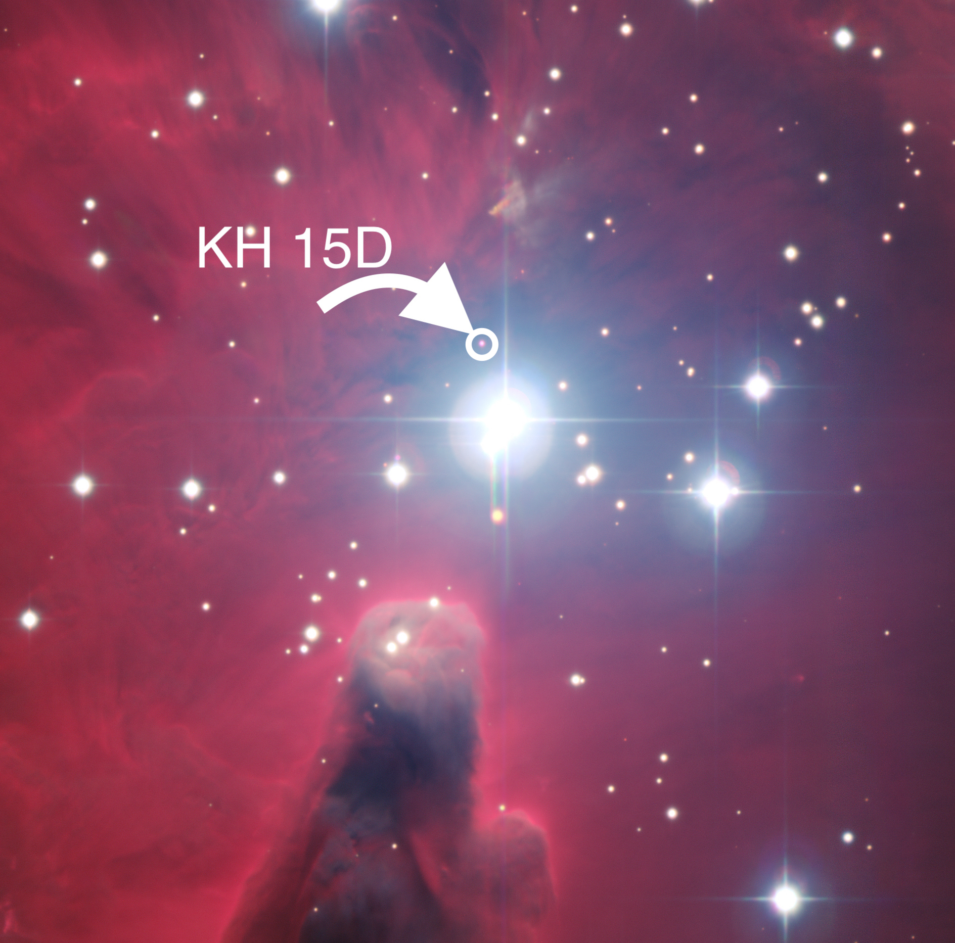 NGC 2264 image marking the location of KH 15D